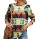 thumbnail image 1 of Camiseta holgada de manga larga marrón con cuello redondo y estampados vintage Ethnic Chic, 1 of 5