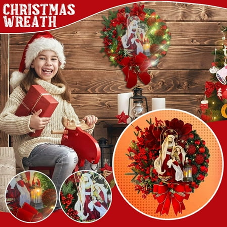 

Sacred Christmas Wreath with Lights Lighted Nativity Scene Christmas Wreath Christmas Wreaths for Front Door Artificial Xmas Wreath with Warm Led Lights Ret
