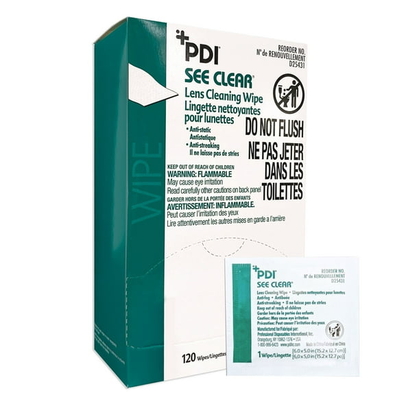 See Clear Lens Cleaning Wipes for Eye Glasses, 5 in x 6 in, 120 Wipes, 12 Packs, 1440 Total