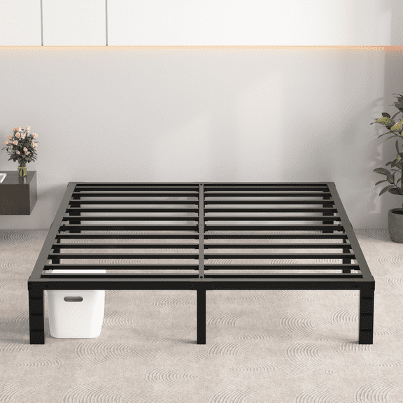 Cadre de Lit Très Grand Size GELBIY, Cadre de Lit Plateforme en Métal Très Grand Size avec Espace de Rangement de 30 cm sous le Lit, Noir