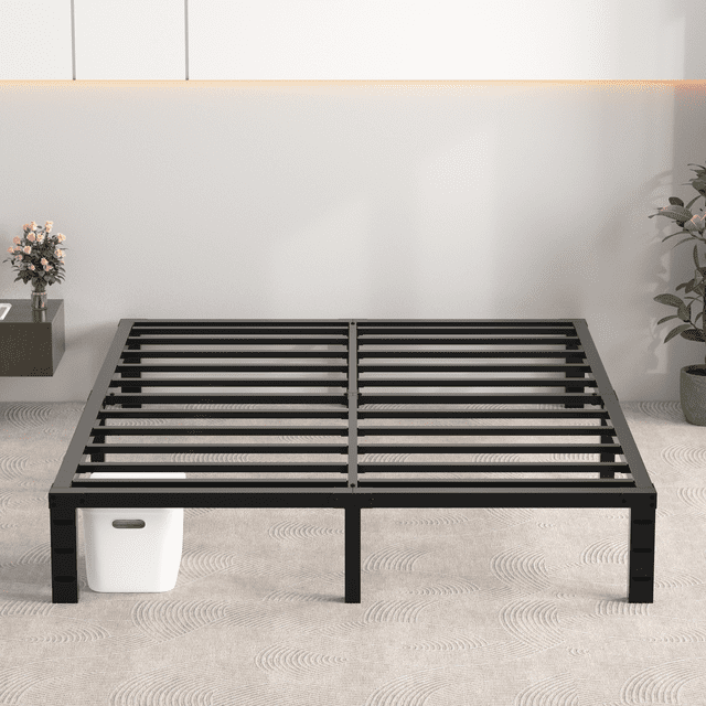 GELBIY Cadre de Lit pour Lit Grand, Cadre de Lit Plateforme en Métal Robuste avec Rangement de 30 cm sous le Lit, Noir