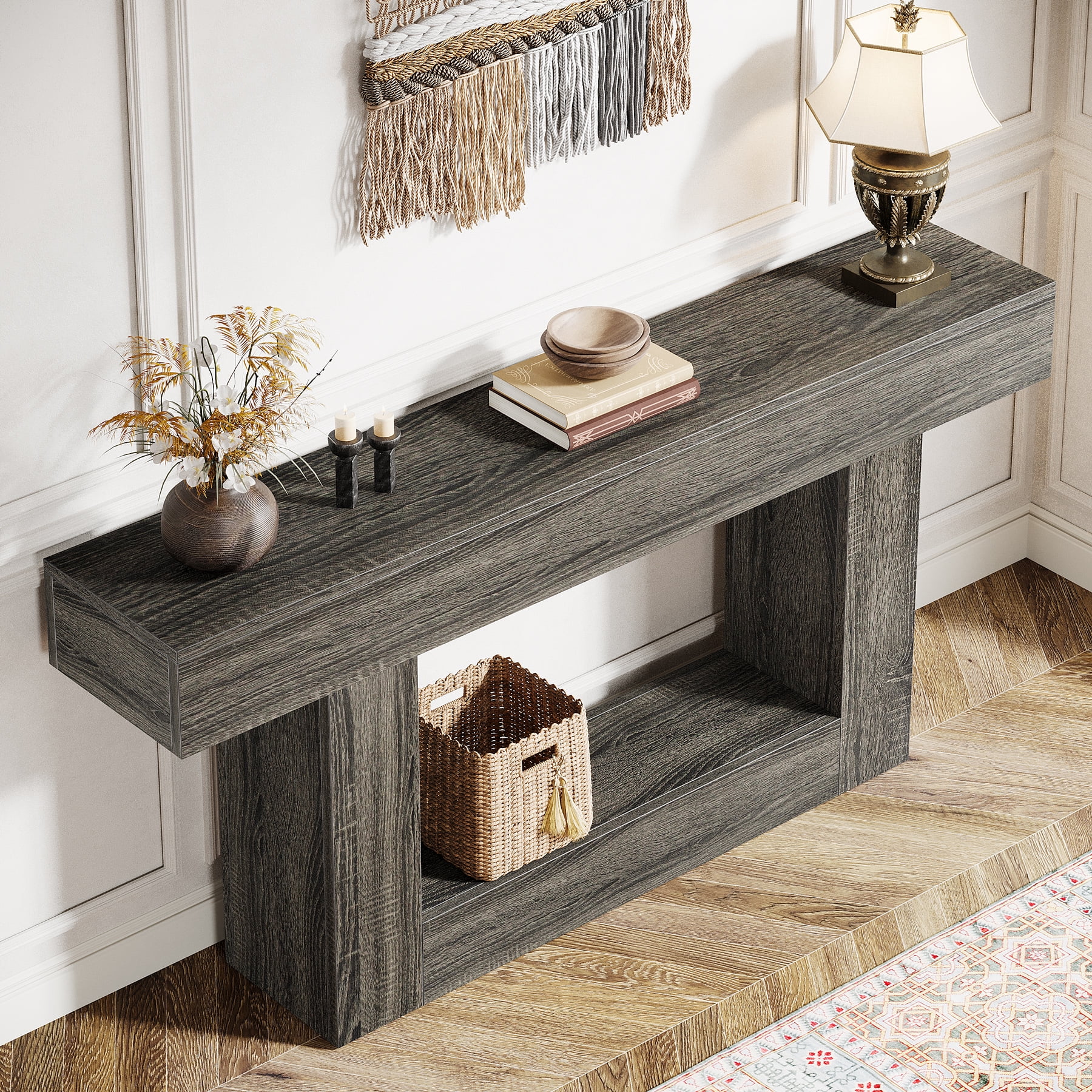 Tribesigns 63" Console Table, Farmhouse 2-Tier Entryway Table with U-Shaped Base