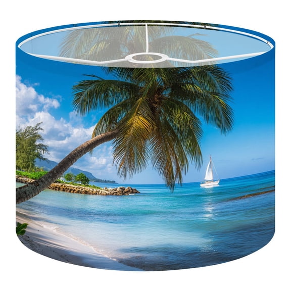 Beach Linen Drum Lampshades beach palm trees sailing boat 13"x13"x10" Light Shade for Table Lamps Floor Lamps Drum Lamp Shades Lampshade Replacement Assembly Required
