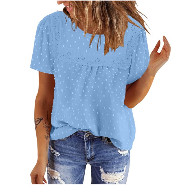 CHGBMOK Womens T-Shirts Mode Décontractée Manches Courtes Col Rond Plié Blouse Tailles TG