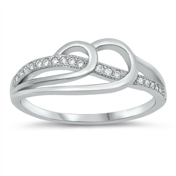 Clear CZ Rolling Wave Knot Loop Cocktail Ring Sterling Silver Band White 925 Female Size 7