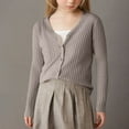 thumbnail image 5 of Girls Solid Color Knit Cardigan, Long Sleeve Button Down School Cardigan for Kids Khaki XL, 5 of 5