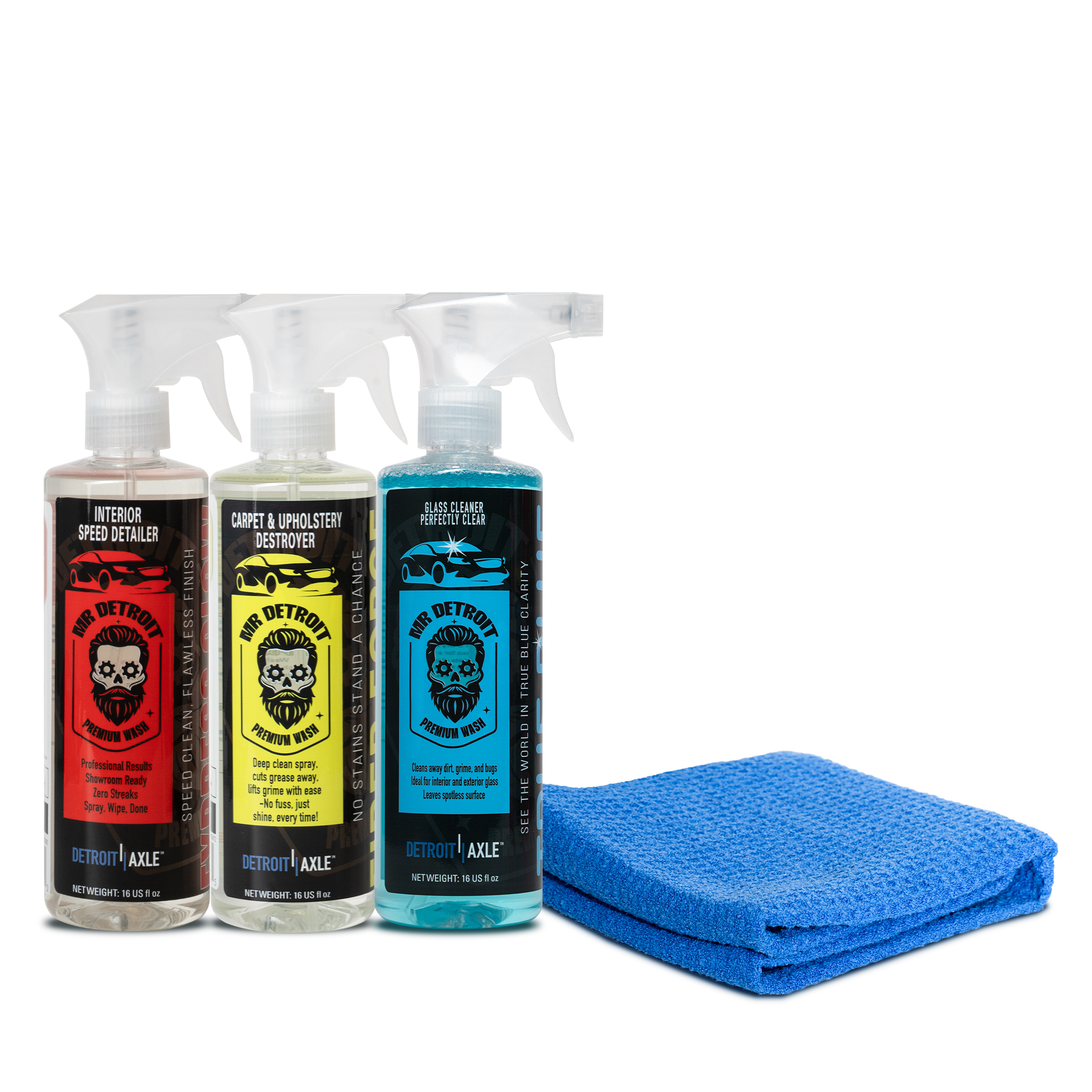 Mr. Detroit - 24pc Car Wash Kit with Foam Blaster, Bucket w/Filter, Car Care Cleaners, Towels, Wash Mitt, Brushes, Leather Conditioner, Sponge Pads, Exterior and Interior Detailing for Vehicles