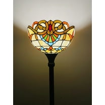 Jarri Lights Tiffany Torchiere Floor Lamp | 66" Tall, 12â€³ Lampshade | Leadlight Stained Glass Crystal Bead