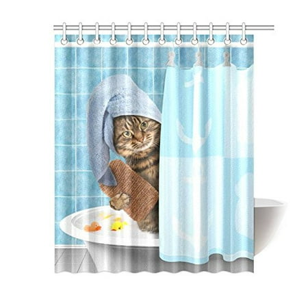 GCKG Funny Bathing Cat Shower Curtain,Cute Animals ...