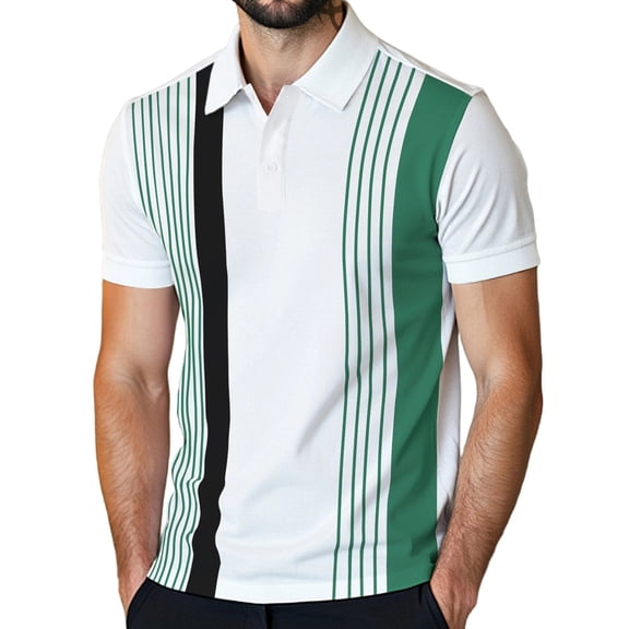 Ceisia Men's Polo Shirt | Slim Fit Short Sleeve Vertical Stripe Color Block Polo | Breathable Wrinkle-resistant (Multiple Combinations) Gift