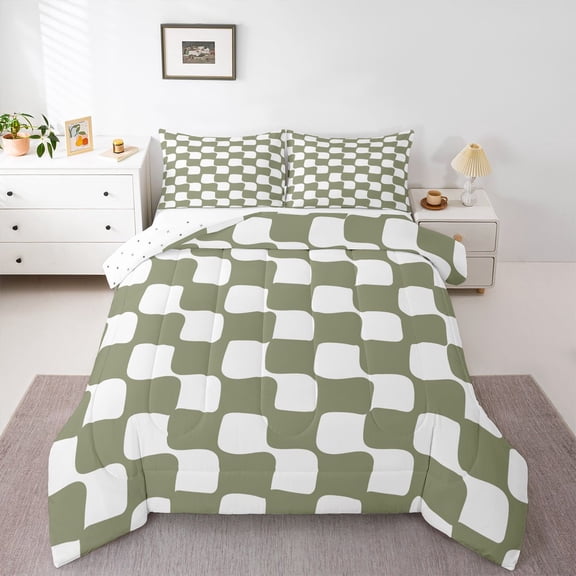 Homewish Geometric Plaid Bedding Comforter Set 2pcs for Teens Boys Girls,Vintage Aesthetic Twin Comforter Sets Microfiber,Minimalist Grid Checkered Breathable Bedding Set,Lightweight Room Decor