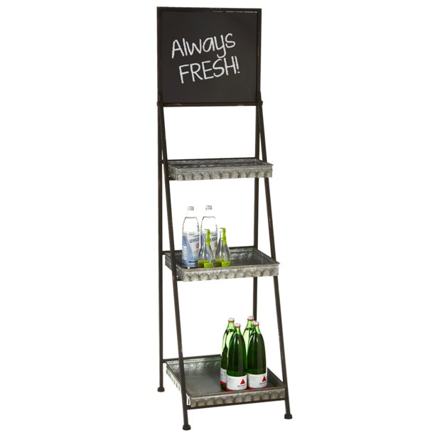 65” Black and Metallic Gray 3Tier Folding Galvanized Shelf with