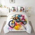 thumbnail image 2 of Feelyou Modern Motorcycle Print Twin Bedding Sets 7-Piece, Watercolor Artwork Bedding Comforter Set, Dirt Bike Lover Reversible Sheet Sets, Microfiber Bedroom Decor, 2 of 7
