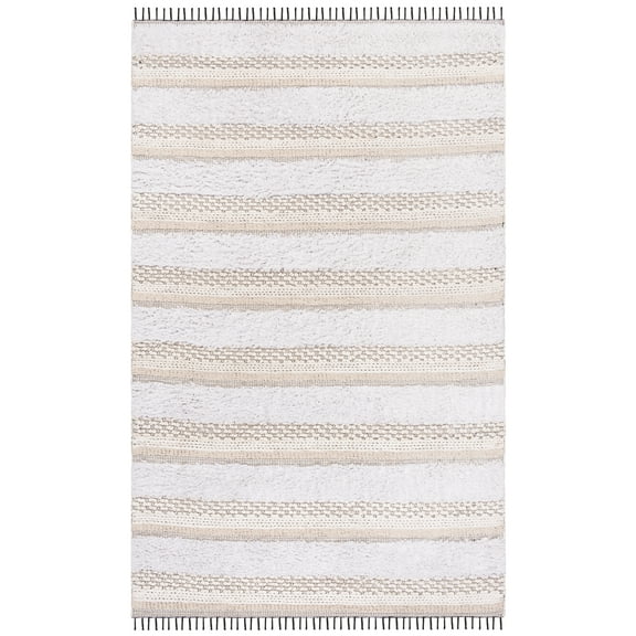 SAFAVIEH Boston Annandale Striped Cotton Area Rug, Ivory/Beige, 10' x 14'