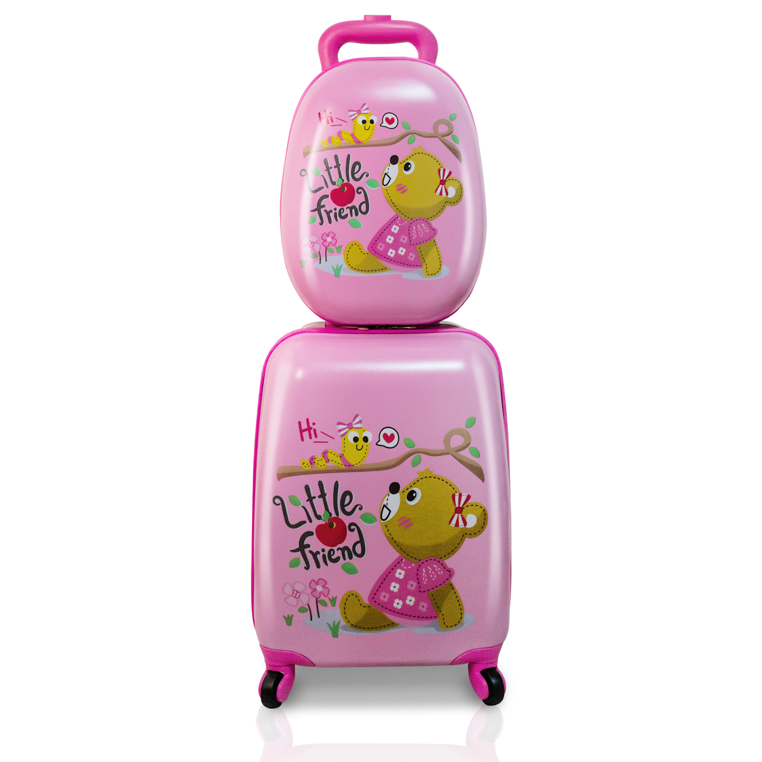 MOREFUN 18 Inch Girls Carry on Suitcase 4 Spinner Wheels, Pink Travel