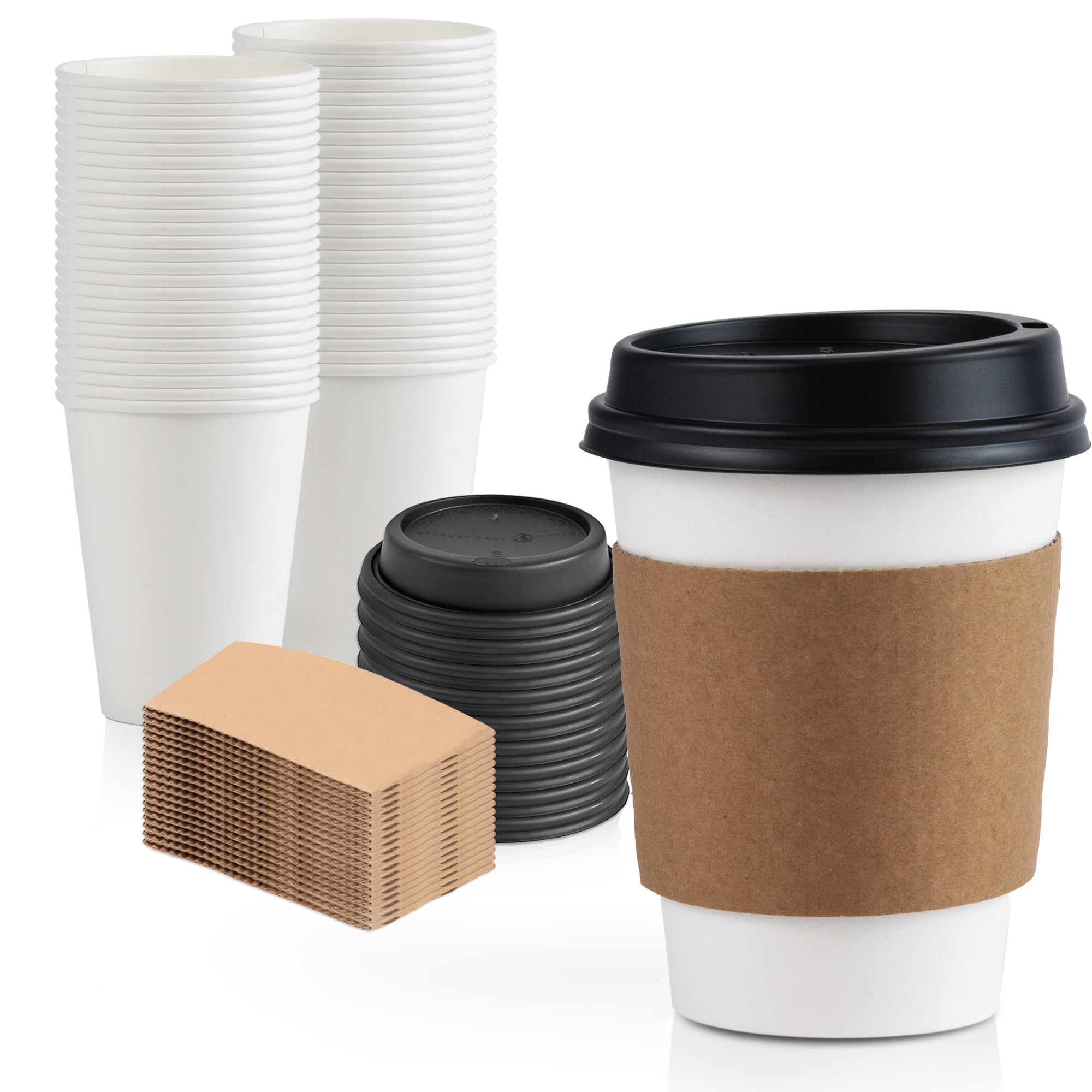 Coffee Tea Party PAPER CUPS with SIP LIDS 500 x 12oz  and 1000 x WOODEN STIRRERS 