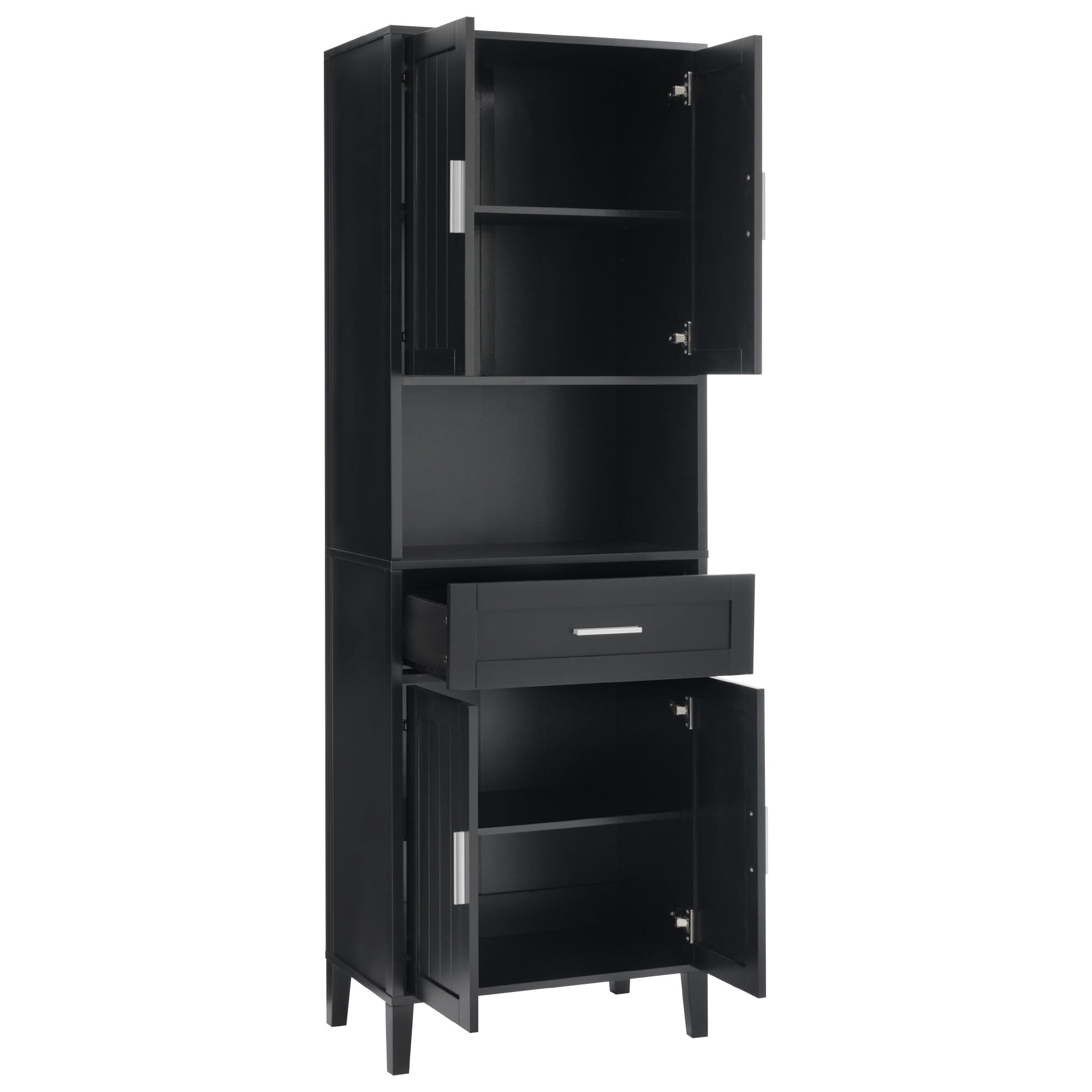 Pusnapku 70" Tall Storage Cabinet, Wood Pantry Cabinet with 4 Doors, Drawer, Adjustable Shelves, Narrow Bathroom Closet for Kitchen, Laundry Room