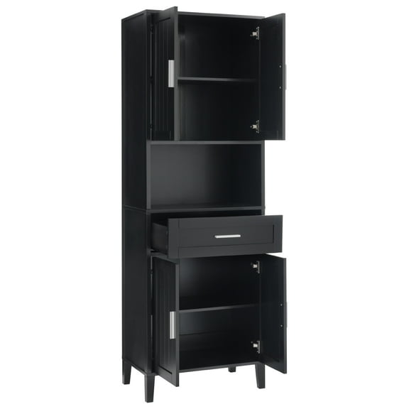 Knubmt 70.9" High Floor Bathroom Cabinet with 1 Drawer, 4 Doors Storage Cabinet for Bathroom, Living Room, Laundry Room, Black