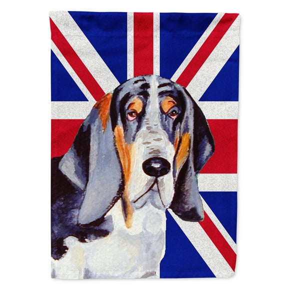 Carolines Treasures LH9479CHF Basset Hound with English Union Jack British Flag House Flag House Size multicolor
