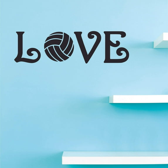 Love Volleyball Vinyl Wall Art Decal for Bedroom or Living Room - 10" x 36" DIY Removable Adhesive Sports Lover Home Sticker Decoration
