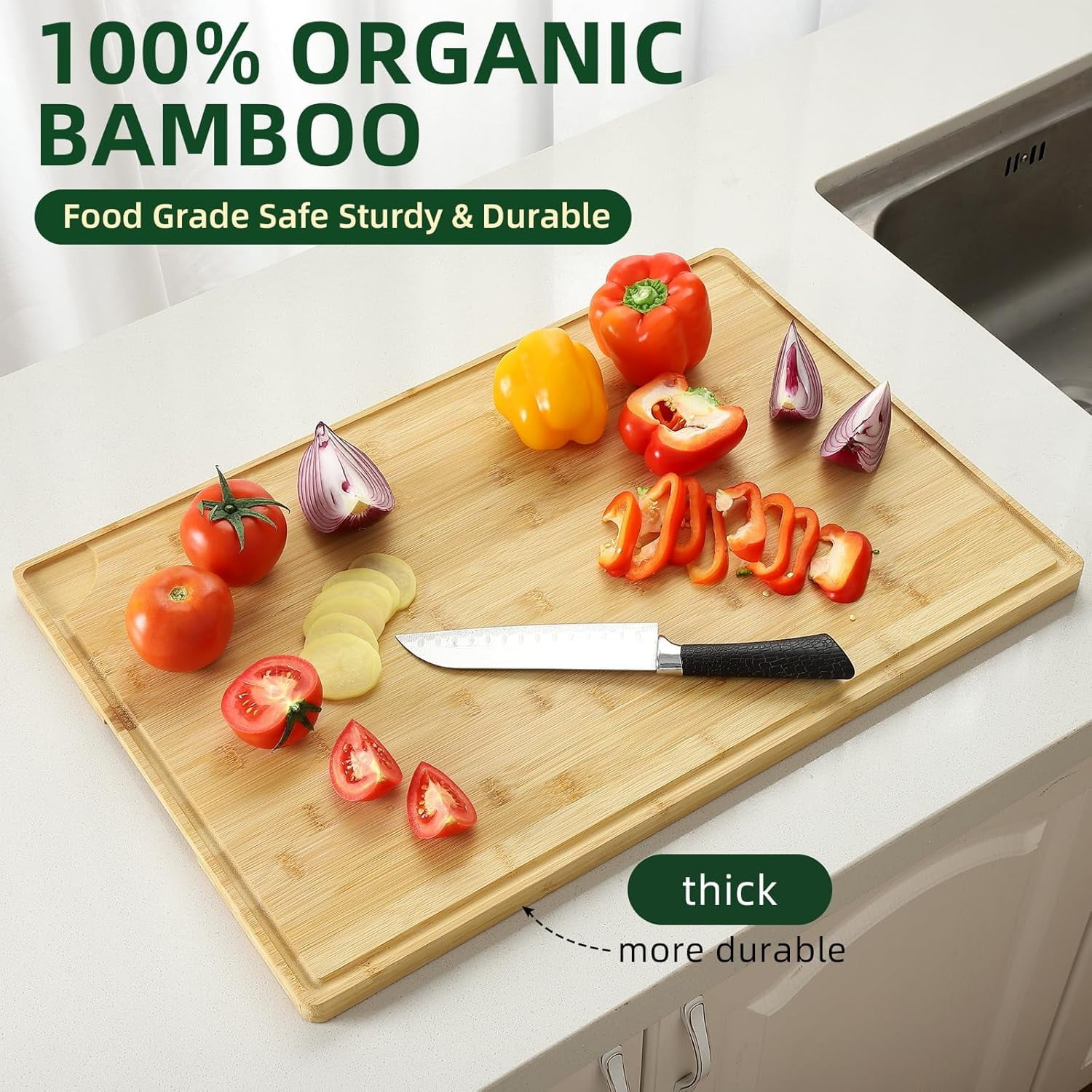 24 x 16 Inch Cutting Board for Kitchen,Extra Large Bamboo Cutting Board with Deep Juice Groove and Handle for Stove Top, Kitchen Chopping Boards for Meat Vegetables