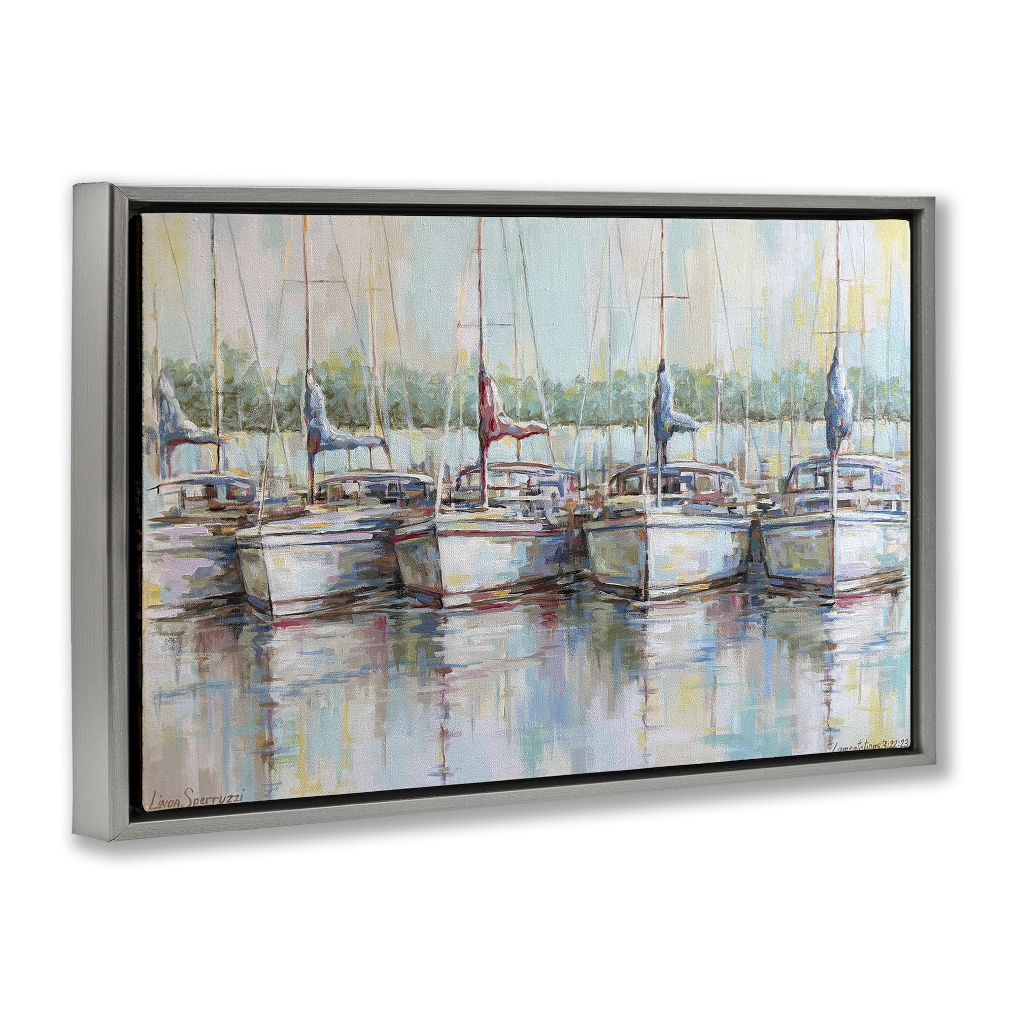Stupell Industries Morning At The Marina Gray Framed Floater Canvas Wall Art, design by Linda Sperruzzi
