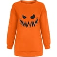 thumbnail image 3 of Chandails en Molleton Visage de Citrouille d'Halloween pour Femmes Manches Longues Surdimensionnées Col Rond Orange Pull Tops, 3 of 7