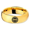 thumbnail image 2 of Tungsten Beer Bottle Cap Band Ring 7mm Men Women Comfort Fit 18k Yellow Gold Dome Polished, 2 of 4