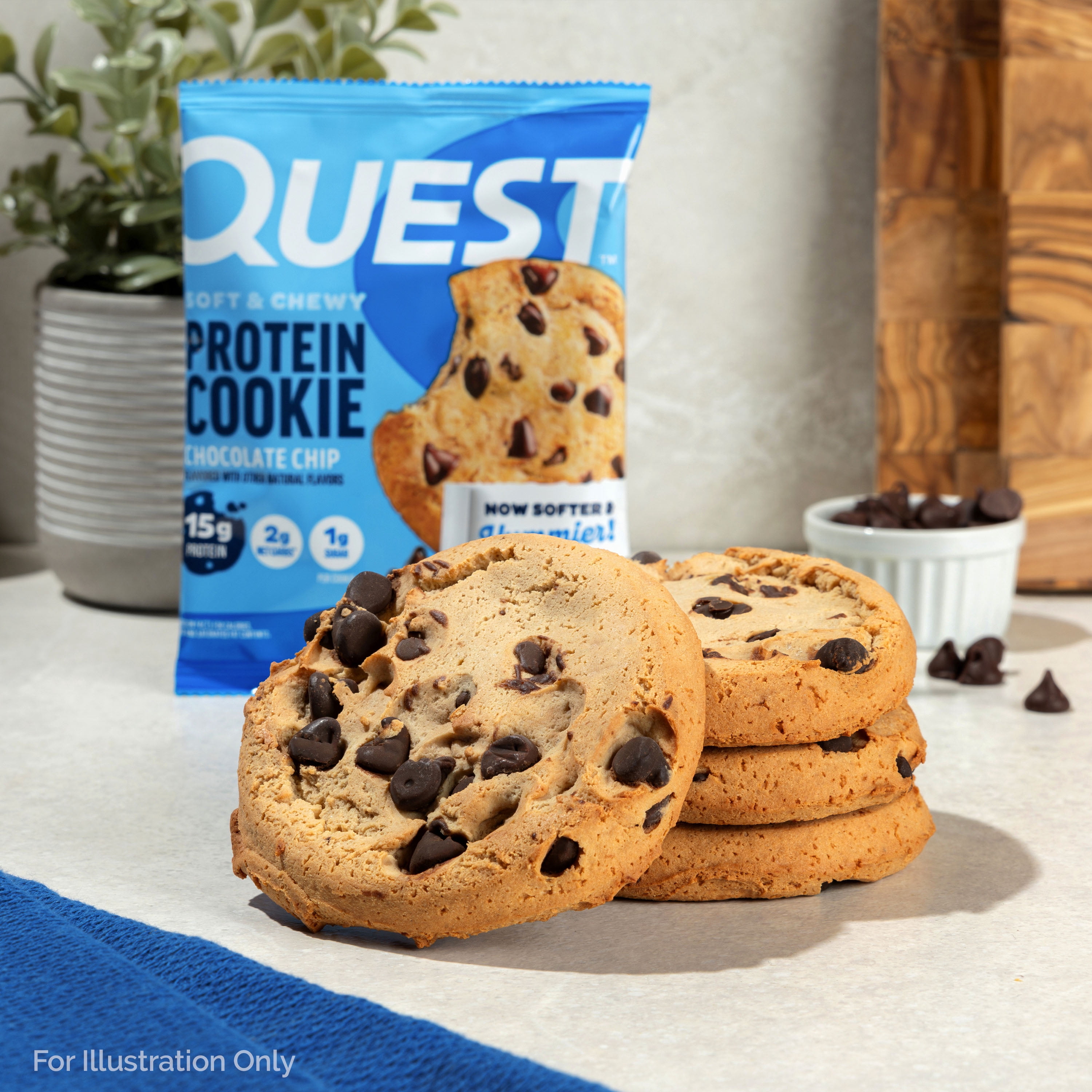 Quest Soft and Chewy Protein Cookie, Chocolate Chip Flavor, Ready to Eat, 15g Protein, 8 Count