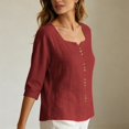 thumbnail image 6 of Stralyhd 3/4 Sleeve Tops for Women 2026 Summer Button Down Shirts Casual V Neck Tops Loose Vacation Henley Blouses Red XXL, 6 of 8