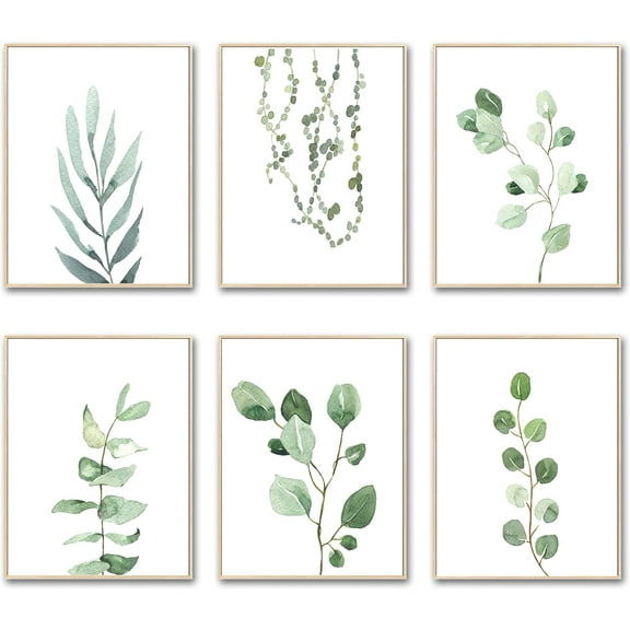 Botanical Plant Wall Art Prints - Set of 6 Plant Wall Decor for Bedroom, Green Botanical Art Painting for Offices, Eucalyptus Leaf Picture for Kitchen Living Room Bathroom Decor 8x10 inch Unframed