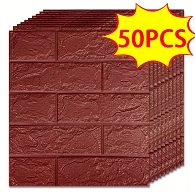 20/30/40//50pcs 3D Wall Tile Sticker, Foam Brick Self-Adhesive Anti-Collision Sticker,