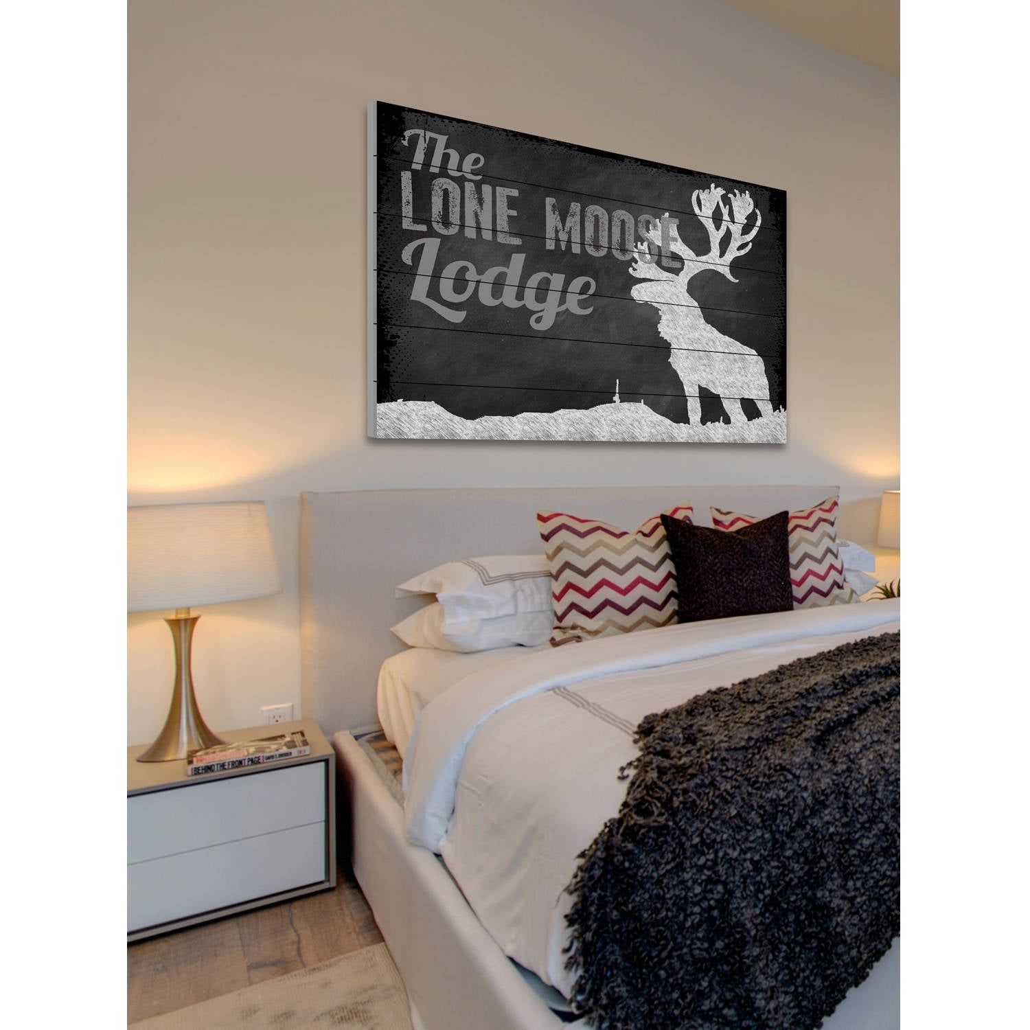 Marmont Hill "Lone Moose Lodge" Painting Print on White Wood