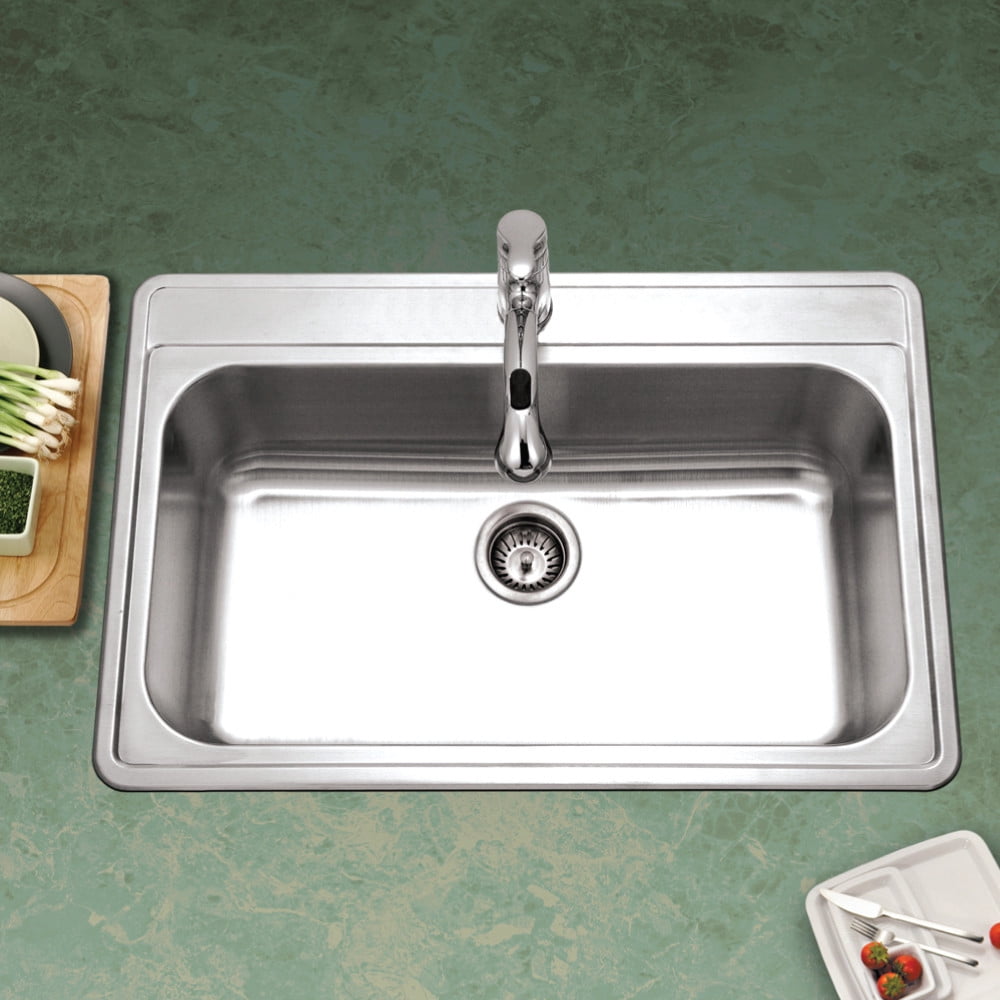 Houzer Premier 33 inch Stainless Steel Drop-in Topmount 1-hole Single Bowl Kitchen Sink with Strainer - PGS-3122-1-1