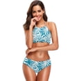 thumbnail image 4 of Dreamtimes Blue White Leaves Swimsuits Padded Bikini Sets Sexy Swimwear for Women, X-Large, 4 of 7