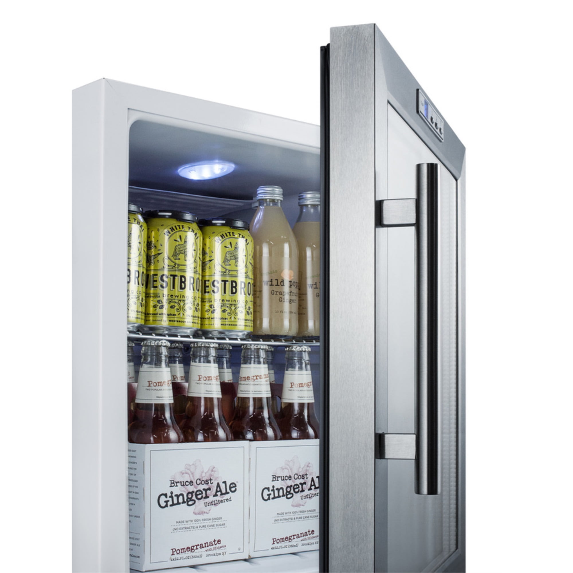 SCR215L 17 Commercially Approved Compact Beverage Center with 1.7 cu. ft. Capacity  2 Adjustable Chrome Shelves  Automatic Defrost  and Lock  in Stainless Steel"