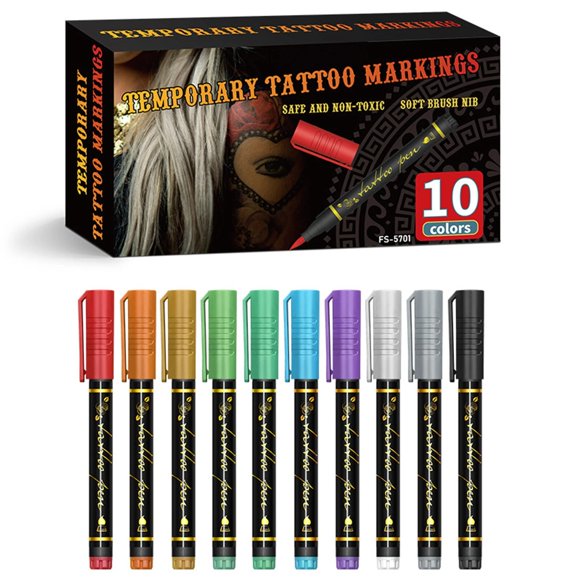 Qyaukm Skin Markers Temporary Tattoo Pen 10 Colors with Gold and Silver, Fake Body Paint Tattoos, Festival Makeup, Face Painting Kit Teen Girl Gifts Trendy Stuff Adults, Birthday Gift