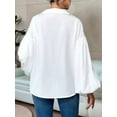 thumbnail image 2 of Women'S French Polka Dot Half-Open Collar Loose Bubble Long Sleeve Top White L, 2 of 8