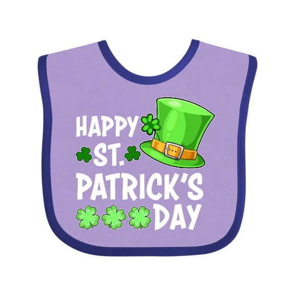 Inktastic Happy St. Patrick's Day Green Hat and Clovers Boys or Girls Baby Bib