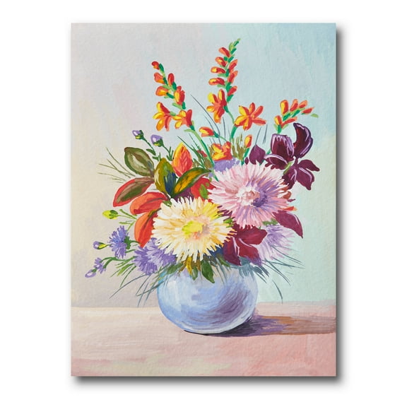 Designart ' Still Life With Asters On Colorful Flowers In Vase ' Traditional Canvas Wall Art Print