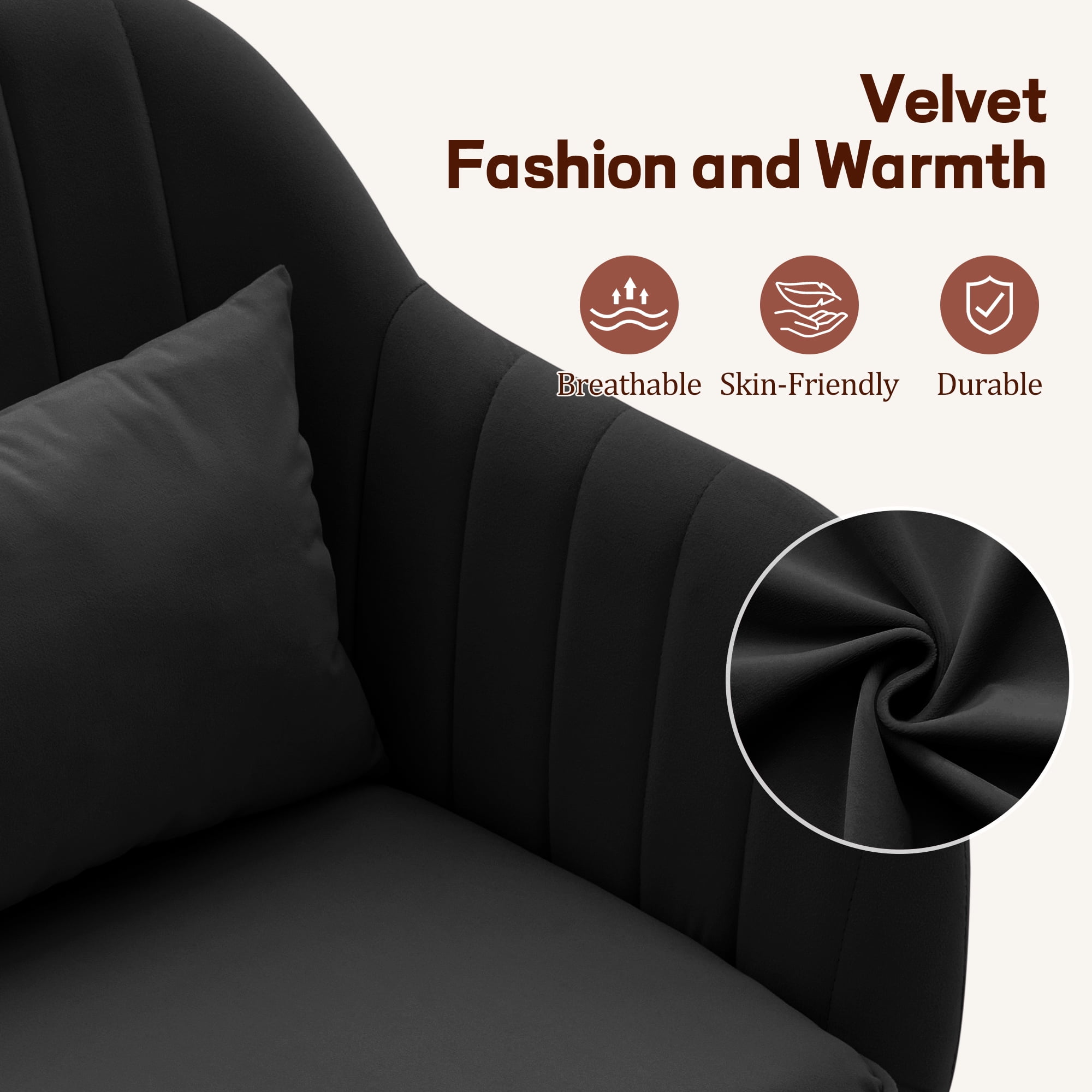 Korser Adjustable High Vanity Chair with Pillow Velvet Swivel Desk Chair with Wheels,Space-Saving Makeup Computer Chair,Home Office Desk Chair,Black