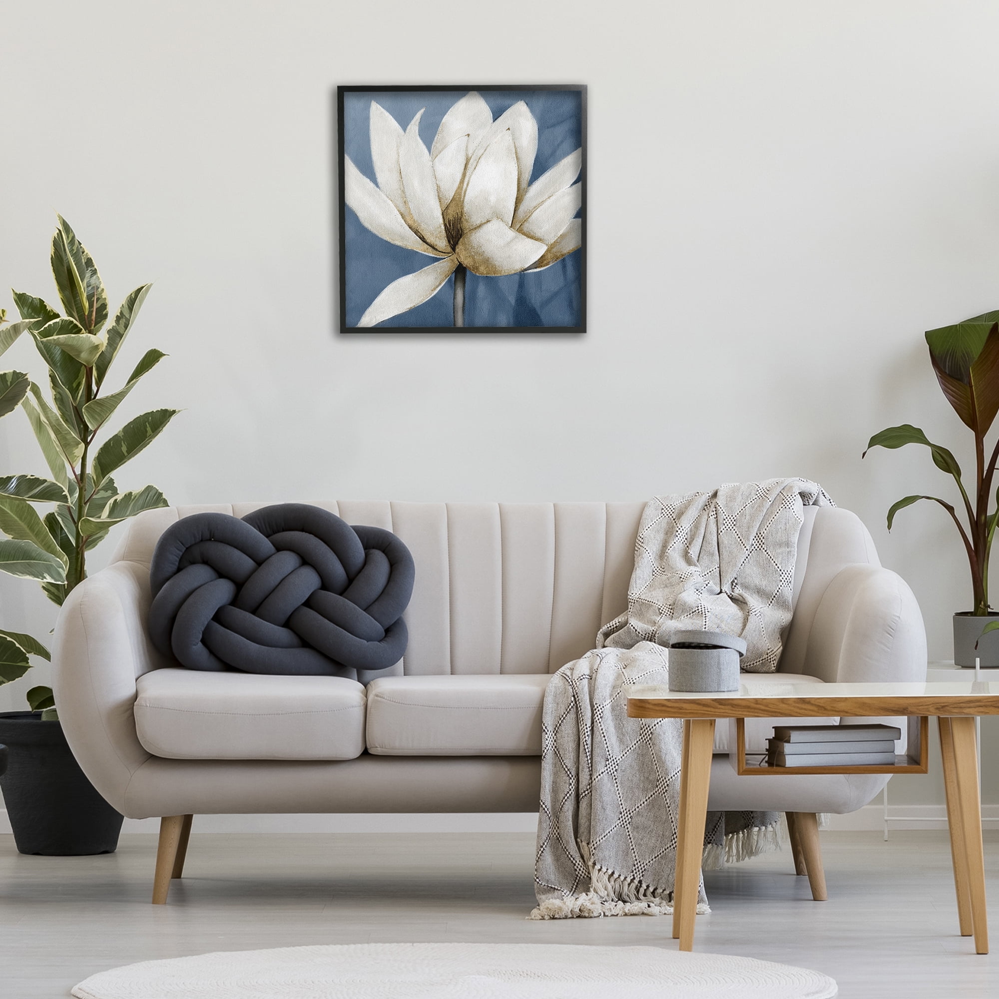 Stupell Industries White Lotus Blooms Botanical & Floral Painting Black Framed Art Print Wall Art, 24 x 24