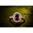 thumbnail image 4 of Designer 2 Carat 8x6mm Oval Shape Red Ruby And Moissanite Diamond Double Halo Engagement Ring in 10k Rose Gold, 4 of 5