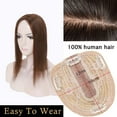thumbnail image 6 of MY-LADY Clip In Remy Topper Hairpiece Human Hair Clip On Toupee Wispy Bangs For Women Middle Part With Hair Loss Thinning Hair #04 Medium Brown, 6 of 8