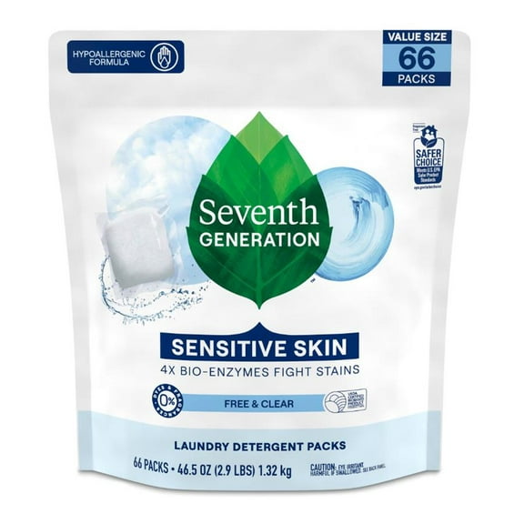 Seventh Generation Sensitive Skin Free & Clear Laundry Detergent Pacs - 66 ct