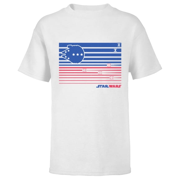 Star Wars Millennium Falcon Stars and Stripes American Flag - Short Sleeve T-Shirt for Kids - Customized-White