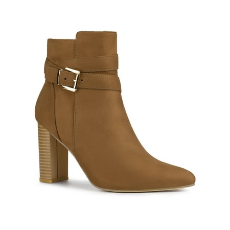 

Unique Bargains Women s Pointed Toe Buckle Decor Chunky Heel Party Ankle Boots