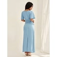 thumbnail image 2 of Blue Womens Linen Blend Solid Color Elegant Maxi Dress With Short Flare Sleeves, 2 of 6