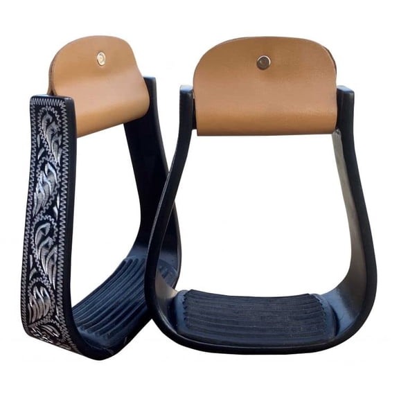 Showman Black Aluminum Stirrups w/ Silver Engraving