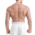 thumbnail image 2 of Mens Shirts, Men's Rhinestones Sparkle Fishnet Rave Tops Bell Sleeve Hollow Loose Sheer Festival Clubwear Shirts Streetwear, 2 of 2
